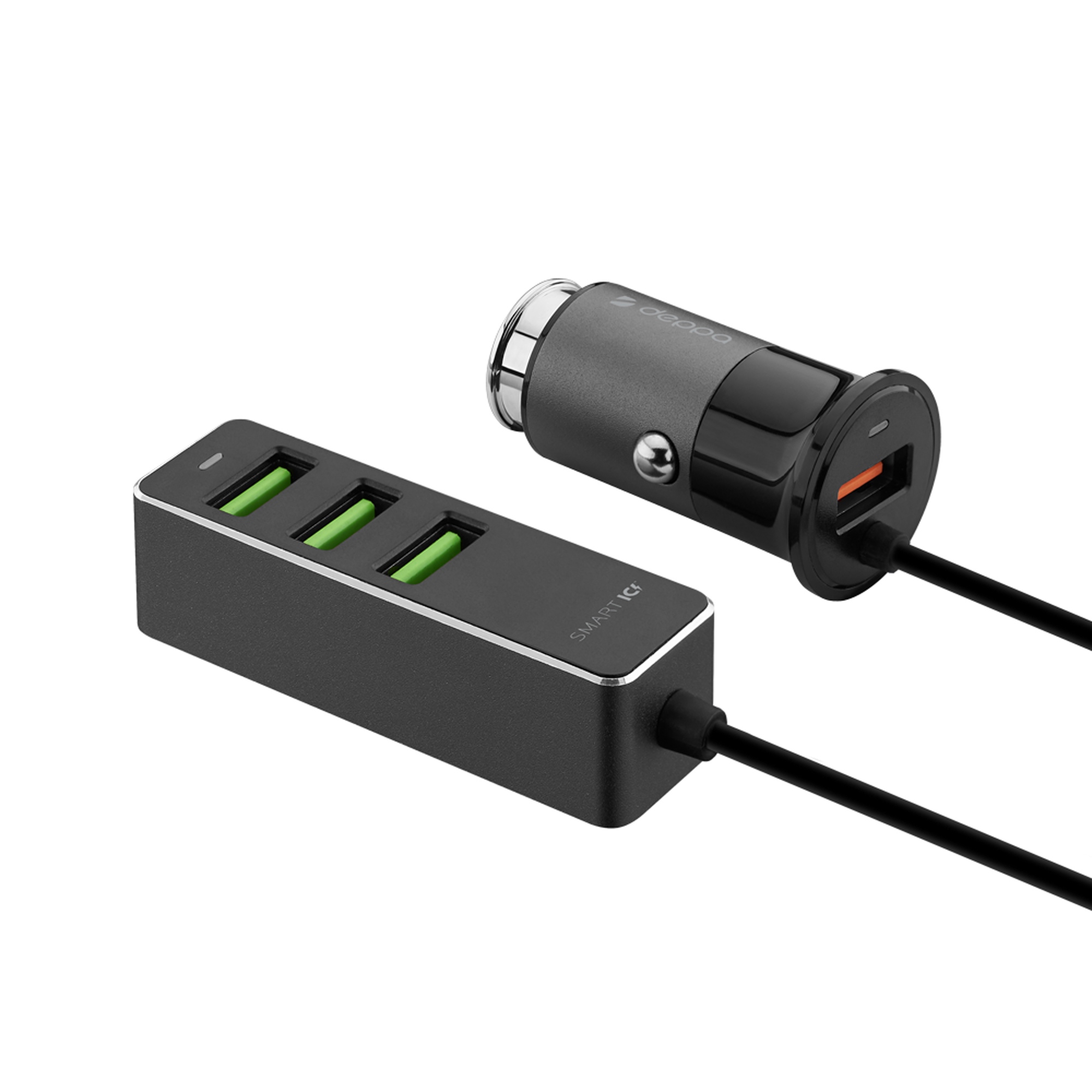 АЗУ 1 USB + 3 USB для пассажиров, QC 3.0, 7Аa, графит