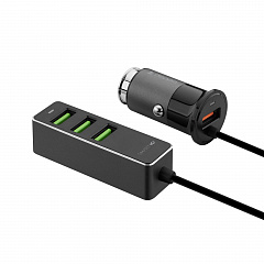 АЗУ 1 USB + 3 USB для пассажиров, QC 3.0, 7Аa, графит